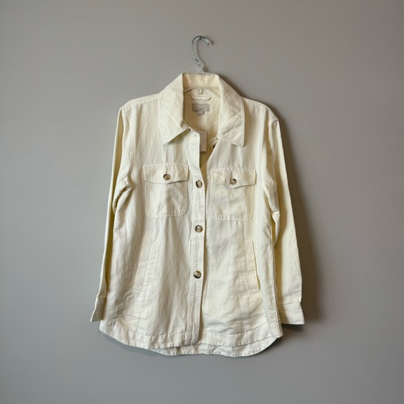 NWT Loft Cream Oversized Button Shacket Shirt Jacket - Picture 2 of 9